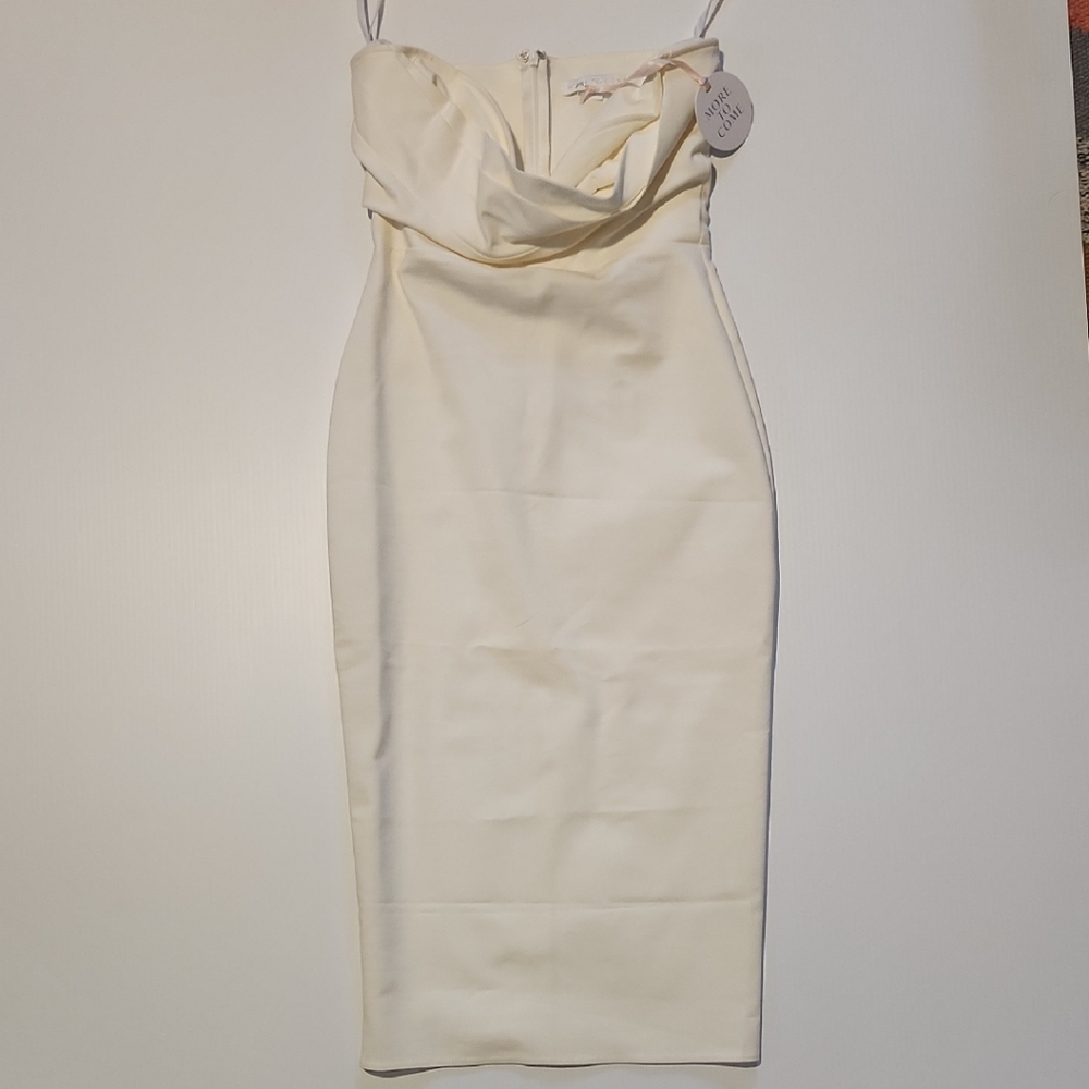MORE TO COME Sophia Strapless Midi White Dress NWT Size M